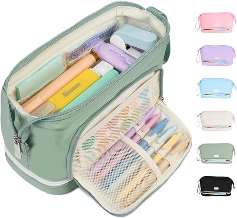 Sooez Big Pencil Case, Extra Large Pencils Pouch, Wide Opening Pen Bag Box with 6 Compartments, Store 200 Pens, Zipper Stationery Organizer, Cute Aesthetic School Supplies for Teen Girls Boys Women in Saudi Arabia