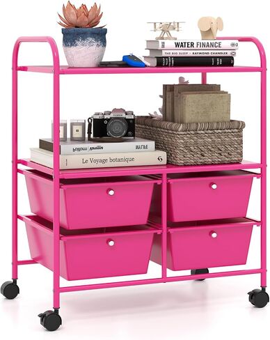 GOFLAME 4-Drawer Rolling Storage Cart with 2 Shelves, Mobile Utility Cart with Removable Drawers and Metal Frame, Art Craft Drawer Cart with Lockable Wheels for Home, Office, School, Studio, White in Kuwait