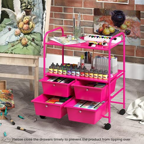 GOFLAME 4-Drawer Rolling Storage Cart with 2 Shelves, Mobile Utility Cart with Removable Drawers and Metal Frame, Art Craft Drawer Cart with Lockable Wheels for Home, Office, School, Studio, White in Kuwait