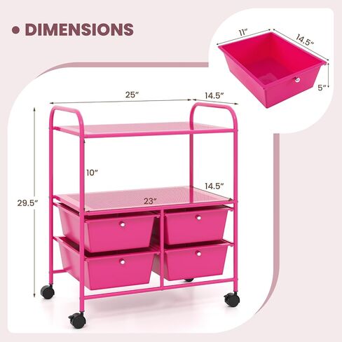 GOFLAME 4-Drawer Rolling Storage Cart with 2 Shelves, Mobile Utility Cart with Removable Drawers and Metal Frame, Art Craft Drawer Cart with Lockable Wheels for Home, Office, School, Studio, White in Kuwait