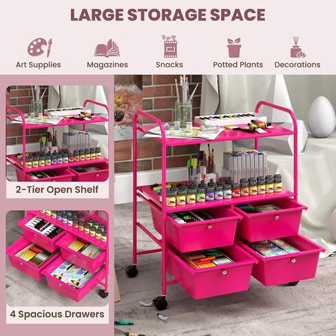 GOFLAME 4-Drawer Rolling Storage Cart with 2 Shelves, Mobile Utility Cart with Removable Drawers and Metal Frame, Art Craft Drawer Cart with Lockable Wheels for Home, Office, School, Studio, White in Kuwait