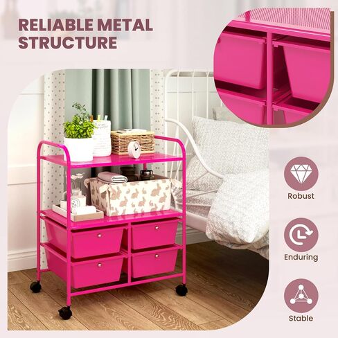 GOFLAME 4-Drawer Rolling Storage Cart with 2 Shelves, Mobile Utility Cart with Removable Drawers and Metal Frame, Art Craft Drawer Cart with Lockable Wheels for Home, Office, School, Studio, White in Kuwait