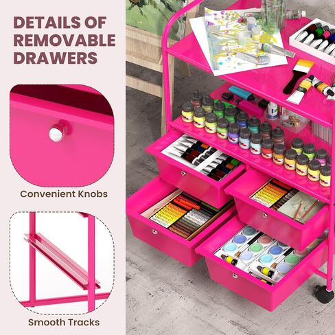 GOFLAME 4-Drawer Rolling Storage Cart with 2 Shelves, Mobile Utility Cart with Removable Drawers and Metal Frame, Art Craft Drawer Cart with Lockable Wheels for Home, Office, School, Studio, White in Kuwait