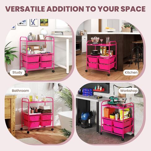 GOFLAME 4-Drawer Rolling Storage Cart with 2 Shelves, Mobile Utility Cart with Removable Drawers and Metal Frame, Art Craft Drawer Cart with Lockable Wheels for Home, Office, School, Studio, White in Kuwait