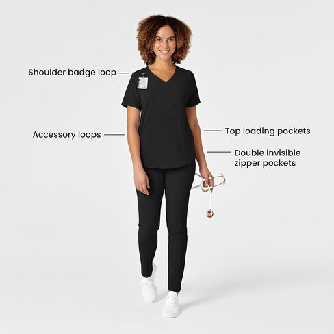 WonderWink Womens Renew Women's V-Neck Top Medical Scrubs, Black, Small US in Saudi Arabia