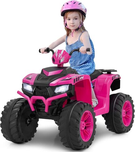 Costzon Kids ATV, 12V Battery Powered Electric Vehicle w/LED Lights, High & Low Speed, Horn, Music, USB, Treaded Tires, Ride on Car 4 Wheeler Quad for Boys & Girls Gift, Ride on ATV (Pink) in Saudi Arabia