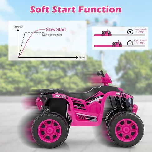 Costzon Kids ATV, 12V Battery Powered Electric Vehicle w/LED Lights, High & Low Speed, Horn, Music, USB, Treaded Tires, Ride on Car 4 Wheeler Quad for Boys & Girls Gift, Ride on ATV (Pink) in Saudi Arabia