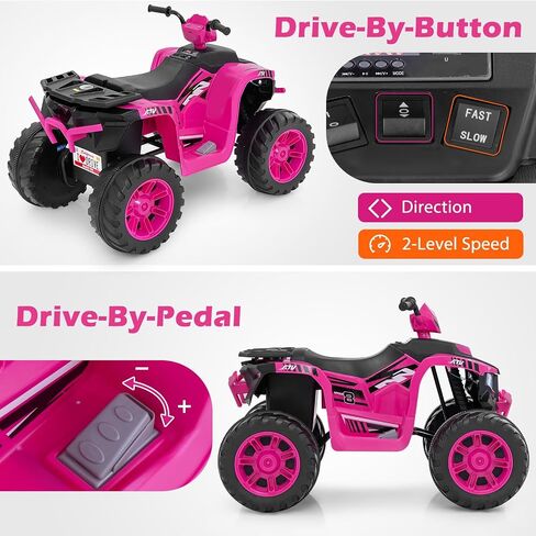 Costzon Kids ATV, 12V Battery Powered Electric Vehicle w/LED Lights, High & Low Speed, Horn, Music, USB, Treaded Tires, Ride on Car 4 Wheeler Quad for Boys & Girls Gift, Ride on ATV (Pink) in Saudi Arabia