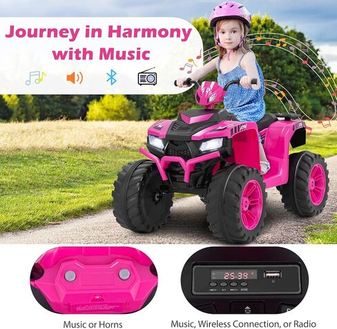 Costzon Kids ATV, 12V Battery Powered Electric Vehicle w/LED Lights, High & Low Speed, Horn, Music, USB, Treaded Tires, Ride on Car 4 Wheeler Quad for Boys & Girls Gift, Ride on ATV (Pink) in Saudi Arabia