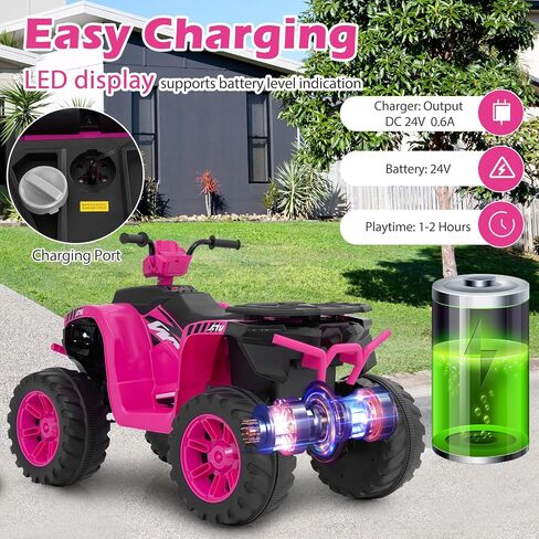 Costzon Kids ATV, 12V Battery Powered Electric Vehicle w/LED Lights, High & Low Speed, Horn, Music, USB, Treaded Tires, Ride on Car 4 Wheeler Quad for Boys & Girls Gift, Ride on ATV (Pink) in Saudi Arabia