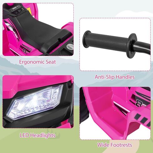 Costzon Kids ATV, 12V Battery Powered Electric Vehicle w/LED Lights, High & Low Speed, Horn, Music, USB, Treaded Tires, Ride on Car 4 Wheeler Quad for Boys & Girls Gift, Ride on ATV (Pink) in Saudi Arabia