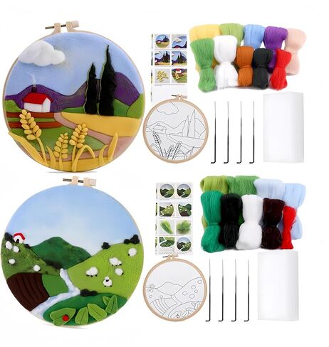 Wonafa Needle Love Starter Set ، Wool Needle Love Starter Kit ، Knerner Needle Love Kit مع إبر محسوسة من الصوف ، إطار صور ، حصيرة رغوة ، قماش محسوس وتعليمات (مشهد مثالي) in Kuwait