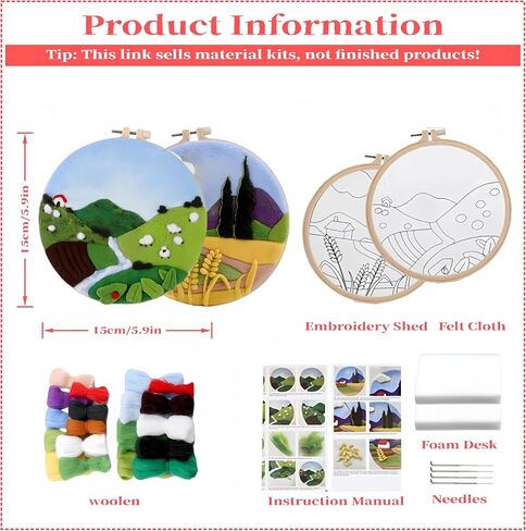 Wonafa Needle Love Starter Set ، Wool Needle Love Starter Kit ، Knerner Needle Love Kit مع إبر محسوسة من الصوف ، إطار صور ، حصيرة رغوة ، قماش محسوس وتعليمات (مشهد مثالي) in Kuwait