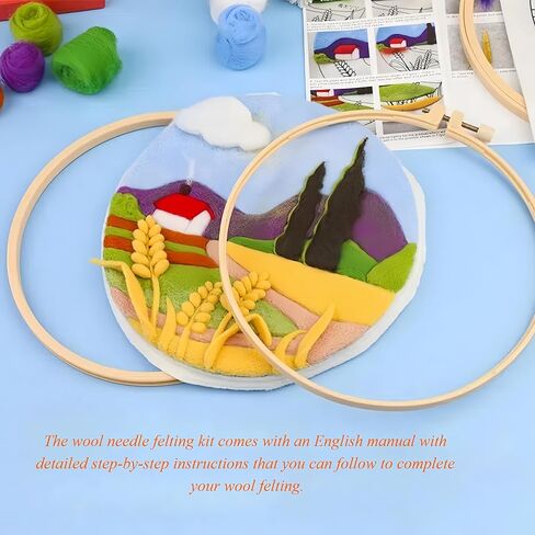 Wonafa Needle Love Starter Set ، Wool Needle Love Starter Kit ، Knerner Needle Love Kit مع إبر محسوسة من الصوف ، إطار صور ، حصيرة رغوة ، قماش محسوس وتعليمات (مشهد مثالي) in Kuwait