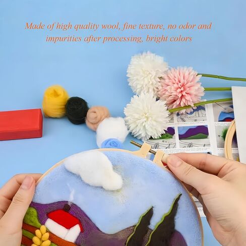 Wonafa Needle Love Starter Set ، Wool Needle Love Starter Kit ، Knerner Needle Love Kit مع إبر محسوسة من الصوف ، إطار صور ، حصيرة رغوة ، قماش محسوس وتعليمات (مشهد مثالي) in Kuwait