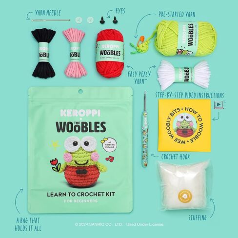 مجموعة Crochet Crocket Kit مع غزل سهلة كما يظهر على Shark Tank - مع دروس فيديو خطوة بخطوة - Pochacco Crochet Kit (Keroppi) in Kuwait