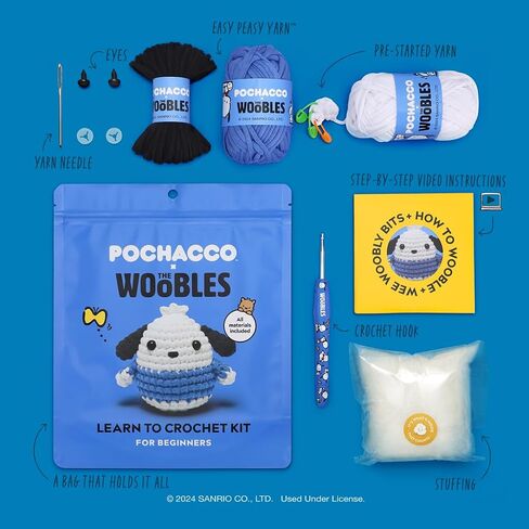 مجموعة Crochet Crocket Kit مع غزل سهلة كما يظهر على Shark Tank - مع دروس فيديو خطوة بخطوة - Pochacco Crochet Kit (Keroppi) in Kuwait