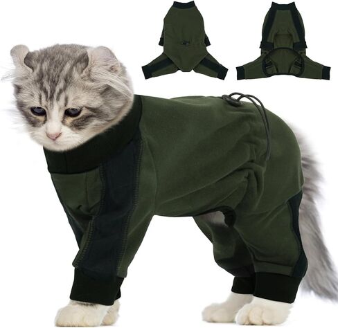 Cat Pajamas for Cats Only, Sticky Hair Cat Clothes, Long Sleeve Sphynx Clothes, Anti-Licking or Skin Disease Recovery Suit for Female Cats, Kitten Onesie Pajamas, ArmyGreen, S in Saudi Arabia