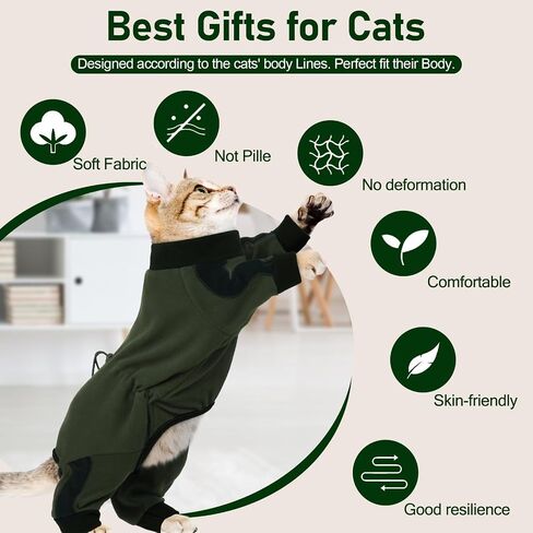 Cat Pajamas for Cats Only, Sticky Hair Cat Clothes, Long Sleeve Sphynx Clothes, Anti-Licking or Skin Disease Recovery Suit for Female Cats, Kitten Onesie Pajamas, ArmyGreen, S in Saudi Arabia