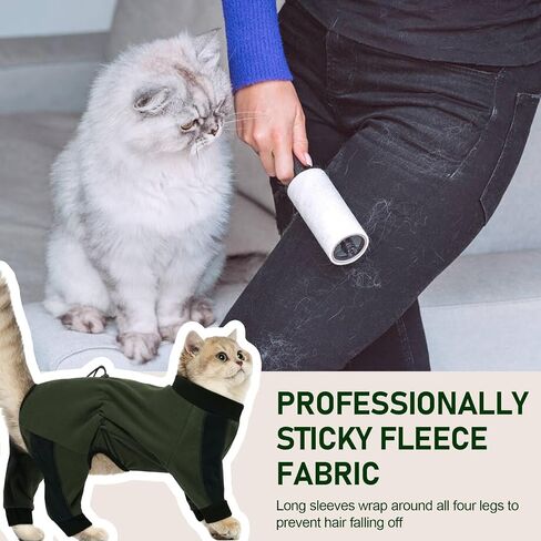 Cat Pajamas for Cats Only, Sticky Hair Cat Clothes, Long Sleeve Sphynx Clothes, Anti-Licking or Skin Disease Recovery Suit for Female Cats, Kitten Onesie Pajamas, ArmyGreen, S in Saudi Arabia