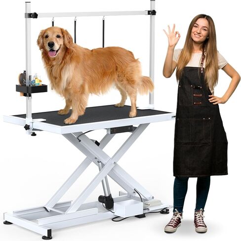 YITAHOME 50" Electric Dog Grooming Table Professional Heavy Duty Pet Grooming Table for Dogs at Home, Aluminium Adjustable Overhead Arm & Tool Organizer, Large Pet Grooming Station White in Saudi Arabia