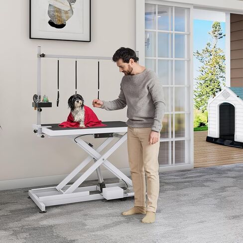 YITAHOME 50" Electric Dog Grooming Table Professional Heavy Duty Pet Grooming Table for Dogs at Home, Aluminium Adjustable Overhead Arm & Tool Organizer, Large Pet Grooming Station White in Saudi Arabia
