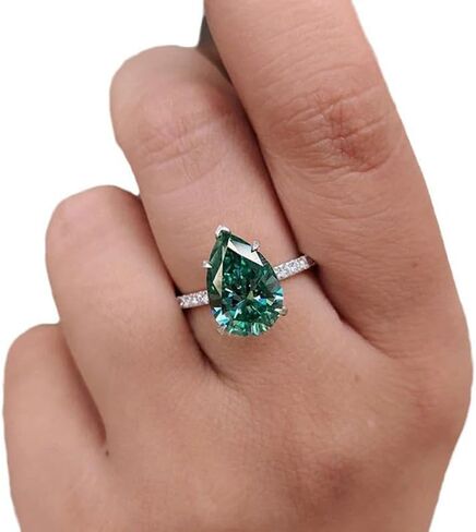 925 Sterling Silver Diamond Ring Promise Rings for her Classic Emerald Rings Green Gemstone Heart-Shaped Cubic Zirconia Rings CZ Diamond Ring Eternity Fashion Band Ring for Women Birthday Present（7） in Saudi Arabia