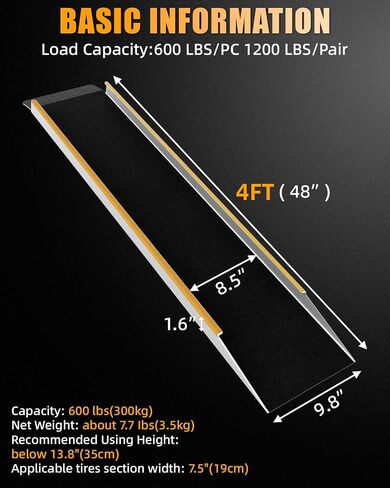 Aluminum Shed Ramp 2PC, 4' Long Loading Ramp for Riding Mower, Lightweight Sturdy Anti-Slip Ramps with Punch Plate Surface, 880 lbs Capacity for Lawn Mower, ATV,Motorcycle- 8" Wide, 4' Long in Saudi Arabia