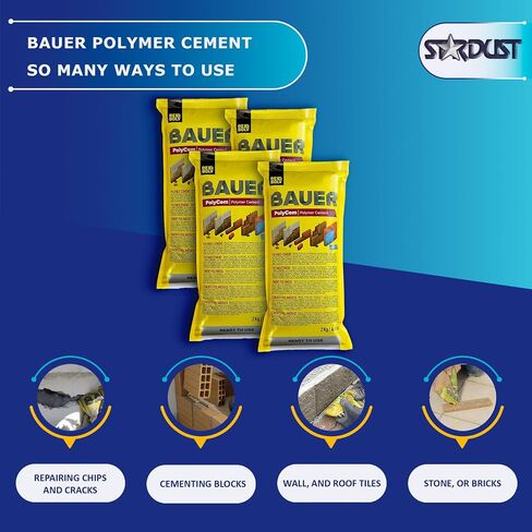 Bauer Polymer Cement - Ready-to-Use Alternative to Mortar and Adhesives. Versatile cement block repair cracks concrete tile stone brick. Set floor wall roof tiles. Convenient durable easy to store in Saudi Arabia