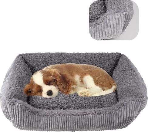 YUNIQUE Large Dog Bed - Plush Corduroy, Anti-Slip Bottom, Soft and Cozy for Dogs (Grey, Small) in Saudi Arabia