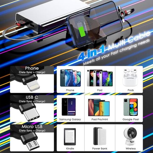 كابل شحن متعدد قابل للسحب 3 في 1 مع الهاتف المحمول/النوع C/منفذ USB صغير للهاتف المحمول/Galaxy S9/S8/S7/Hawei والمزيد in Kuwait