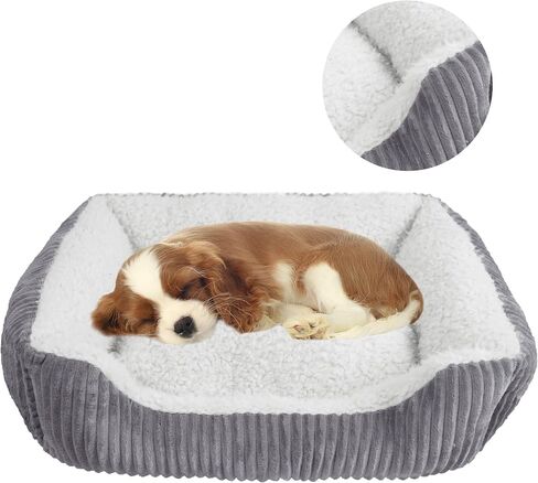 YUNIQUE Large Dog Bed - Plush Corduroy, Anti-Slip Bottom, Soft and Cozy for Dogs (Grey, Small) in Saudi Arabia