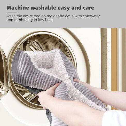 YUNIQUE Large Dog Bed - Plush Corduroy, Anti-Slip Bottom, Soft and Cozy for Dogs (Grey, Small) in Saudi Arabia