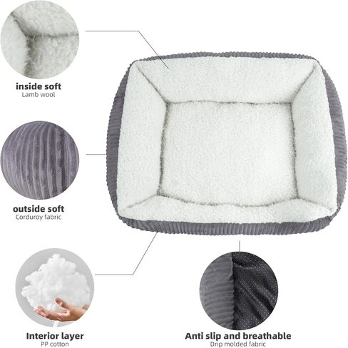 YUNIQUE Large Dog Bed - Plush Corduroy, Anti-Slip Bottom, Soft and Cozy for Dogs (Grey, Small) in Saudi Arabia