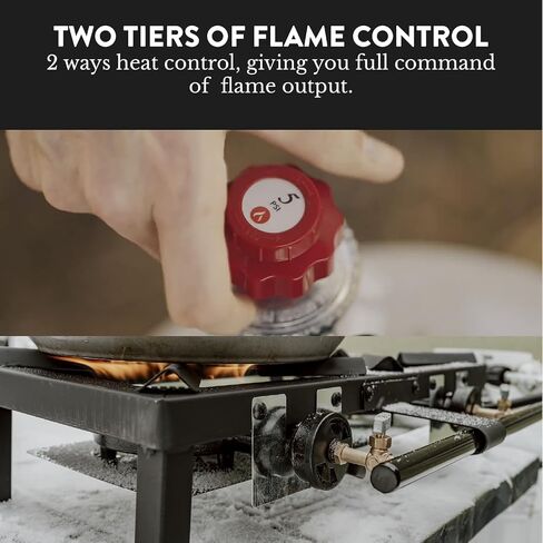 GasOne High Pressure Single Propane Burner - Outdoor Cooking with Heat Shield and Guard, Steel Braided Hose – Propane Burner Head for Camping, Tailgating, Home Brewing - Patent Pending in Saudi Arabia