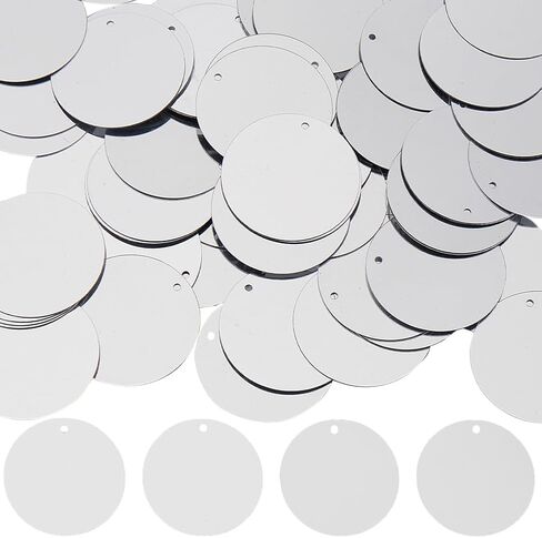 SUNNYCLUE 1 Box 80G Sequin Paillettes Silver Flat Round Sequins Bulk 30mm Plastic PVC Iridescent Applique Art Glitters Loose Hole Embellishment Sequin for Sewing Craft DIY Embroidery Ornament Supplies in Saudi Arabia