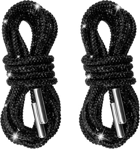 2pcs Glitter Rhinestone String, Sparkly Crystal Hoodie Drawstring, Bling Round Rhinestones Rope Replacement for Hoodies Sweatpants Shorts Shoes Bags Accessories- White in Saudi Arabia