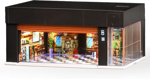 1/64 Scale Diecast Display Case for Hot Wheel Storage with LED Lights, Stackable Electric Garage with Voice Control, 3 Replaceable 3D Scenes Parking Lot Diorama for Model Cars (Brown) in Saudi Arabia