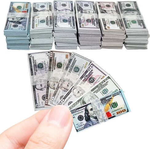 600PCS 1:12 Dollhouse Miniature Dollar Bills Set, Old Tiny Mixed Denominations Money for Doll House, New in Kuwait