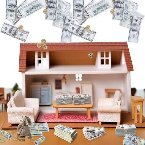 600PCS 1:12 Dollhouse Miniature Dollar Bills Set, Old Tiny Mixed Denominations Money for Doll House, New in Kuwait