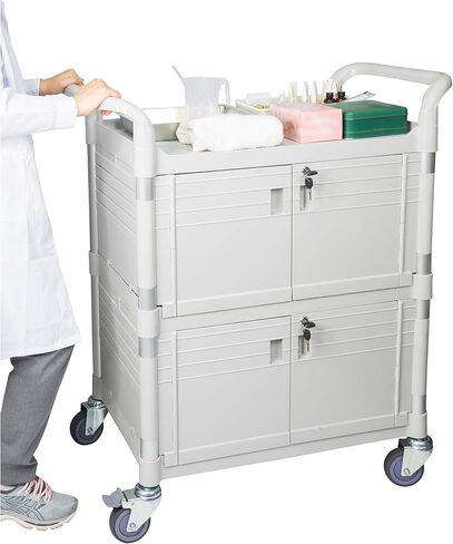 JaboEquip 3 Tier Heavy Duty Utility Cart, Lockable Medical Cart, 606 lbs Load for Lab, Hospital, Office, JB-3KD1, Black in Saudi Arabia