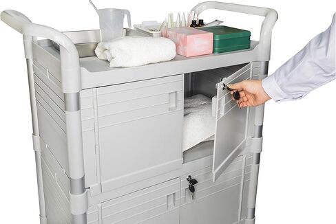 JaboEquip 3 Tier Heavy Duty Utility Cart, Lockable Medical Cart, 606 lbs Load for Lab, Hospital, Office, JB-3KD1, Black in Saudi Arabia
