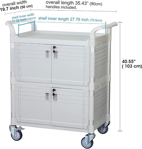JaboEquip 3 Tier Heavy Duty Utility Cart, Lockable Medical Cart, 606 lbs Load for Lab, Hospital, Office, JB-3KD1, Black in Saudi Arabia
