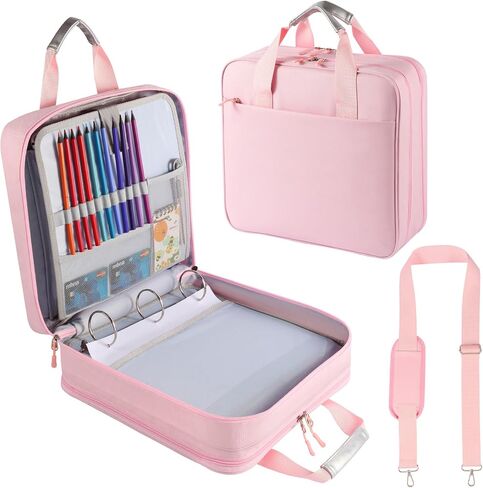 Zipper Binder 3 Ring with Shoulder Strap, 2 Inch O-Rings, 500-Sheet Capacity, Binder Bag with Expanding File Folder & Multi-Pockets, Trapper Keeper fits for 13 Inch Laptop (Purple) in Kuwait