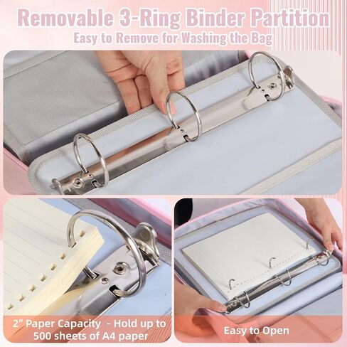 Zipper Binder 3 Ring with Shoulder Strap, 2 Inch O-Rings, 500-Sheet Capacity, Binder Bag with Expanding File Folder & Multi-Pockets, Trapper Keeper fits for 13 Inch Laptop (Purple) in Kuwait