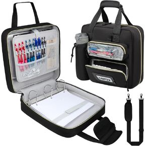 3 Inch D-ring Zipper Binder Bag with Detachable Pen Case& Water Bottle Storage, Removable Binder with Zipper Case Hold 700+ Sheets& 13 Inch Laptop for School Office Supplies Organizer (Black)