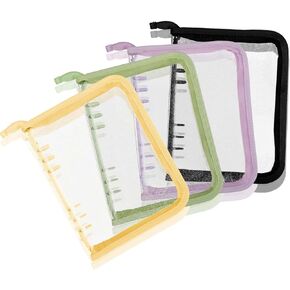 4 Pcs A5 Zipper Binder, 6 Ring Cover, PVC Sticker Binder Refillable Notebook Shell for Photocard Planner Journal Photo Album Folder, 10" x 7.5"