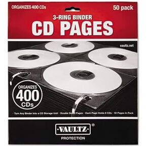 Vaultz Two-Sided CD Refill Pages for Three-Ring Binder, 50/Pack