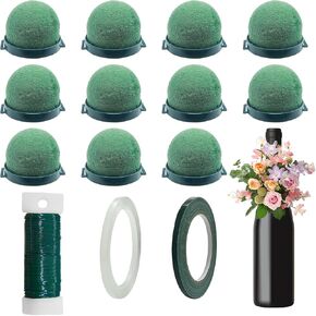 12 Pack Floral Foam Holder Mini Round Hemisphere Floral Foam Blocks with Wire and Tape for Table Wedding Party Wine Flower Bottle Decor