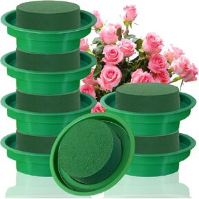 6 Pack 4.7 Inch Floral Foam with Bowl,Round Wet Flower Blocks Arrangement Kit for Fresh Artificial Flowers,Forist Supplies,Wedding Birthday Centerpieces Party Decoration Green